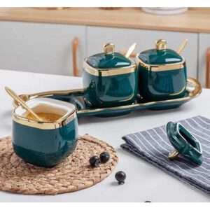 Ceramic Sugar Tea Coffee 3pc Dish Set With Tray