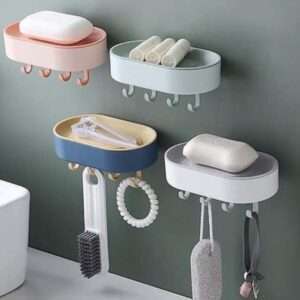 Wall Mounted Soap Dish Holder Box With Hooks