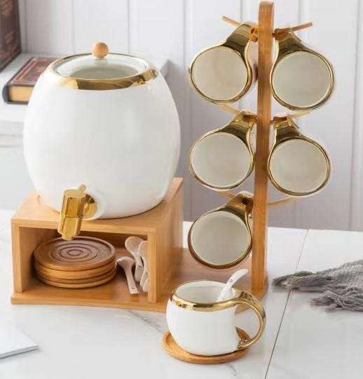 6 Cups, 6 Ceramic Spoons And The Stand Nordic Kettle With Faucet Tap