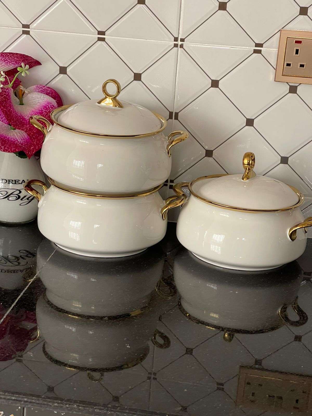 3pcs Gold line serving dish set
